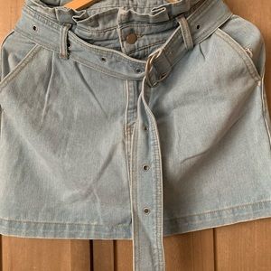 Forever 21 - Mini Skirt Denim Light Wash With Belt Front And Back Pockets